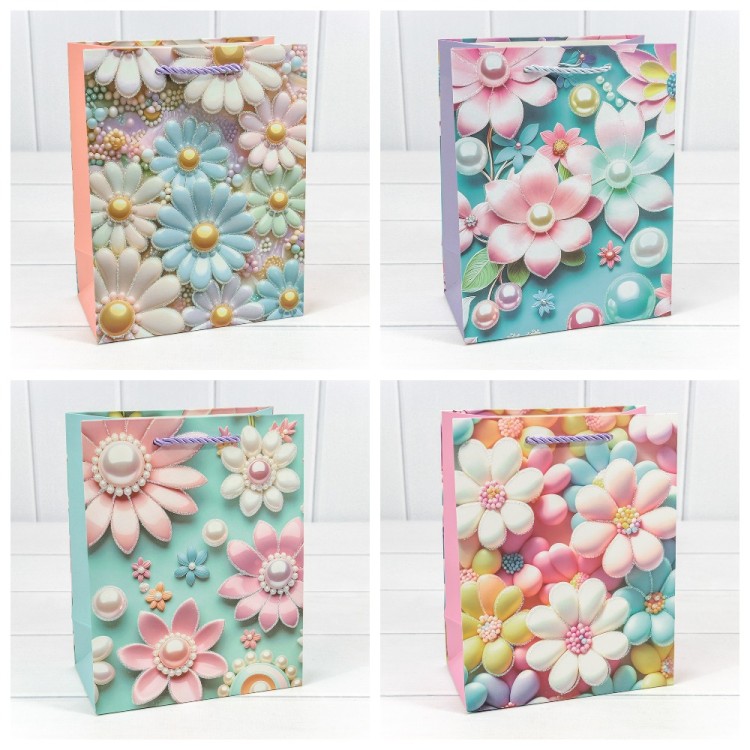 Пакет подарочный с блёстками "Цветы" (микс 262) 18*23*10 210г 1/20 1/360 Арт: 000262E