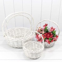 Корзины плетёные Круглые Набор 1/4 40*15/44 с ручкой Белый 1/12 Арт: 420180/1