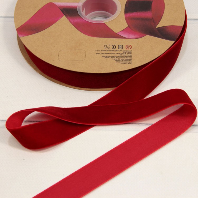 Лента Бархат 2,5см*25ярд Тёмно-красный 1/8 1/32 Арт: 592-25/11