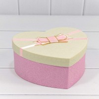 Коробки "Сердце" Набор 1/3 22*20*9 с бантом Бежевый/Розовый 1/36 Арт: 7201520/9