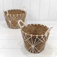 Корзины плетёные Круглые Набор 1/2 29*21 (±5%) из камыша с ручками Натуральный 1/8 Арт: 420157/3