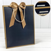 Пакет подарочный с лентой 31*42*12 210г Синий 1/10 1/80 Арт: 000502A/16