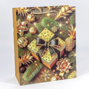 Пакет подарочный с блёстками "Новый год" (микс 558) 26*32*12 210г 1/20 1/240 Арт: 300558C