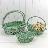 Корзины плетёные Овальные Набор 1/4 43*35*15/44 (±5%) с ручкой Бело-зелёный 1/12 Арт: 420160/6