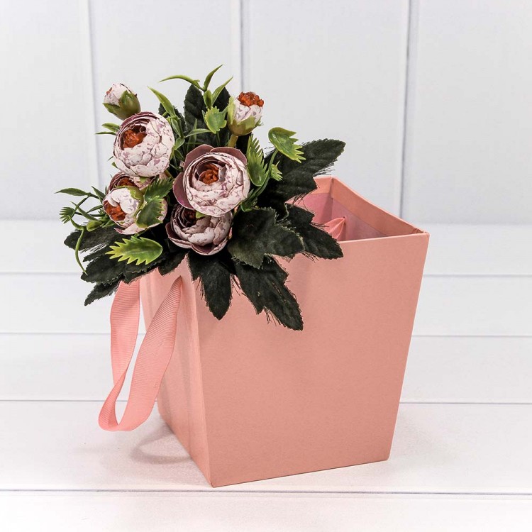 Коробка "Ваза для цветов" 14,5*14,5*15 с ручками Тёмно-лососевый 1/12 1/120 Арт: 721163/1532