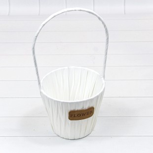 Корзина плетёная Круглая 12*10,5/26 (±5%) из пластика с ручкой Белый 1/80 Арт: 420134/1