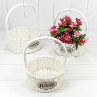 Корзины плетёные Круглые Набор 1/3 25*31 (±5%) из бумаги с ручкой Белый 1/12 Арт: 420111/1