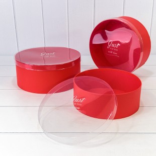 Коробки Круглые Набор 1/3 26,5*11,2 с прозрачной крышкой Красный 1/12 Арт: 720820/3