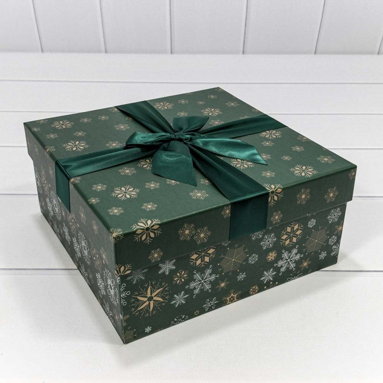 Коробки Квадратные Набор 1/3 24*24*11,5 "Снежинки" Зелёный 1/24 Арт: 720300-701