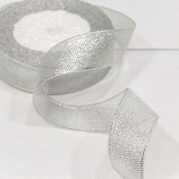 Лента Парча с блеском 2,5см*25ярд Серебряный 1/5 1/300 Арт: 557-25/S