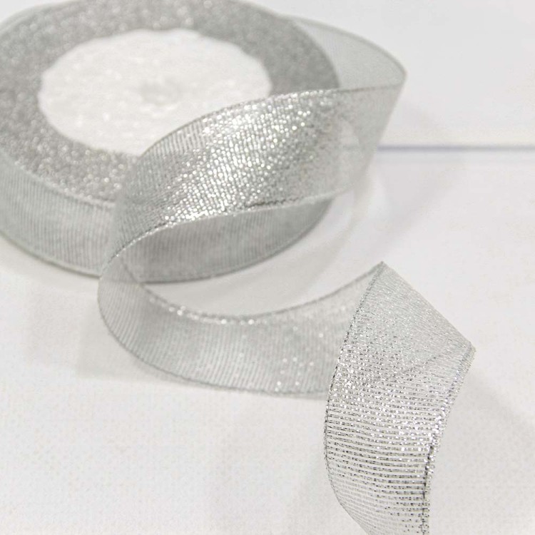 Лента Парча с блеском 2,5см*25ярд Серебряный 1/5 1/300 Арт: 557-25/S