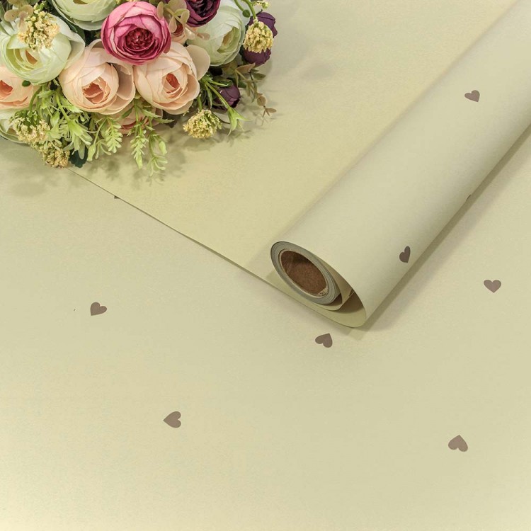 Плёнка 0,58*10м матовая "Сердечки" 65мкм Бежевый 1/30 Арт: 001382/7