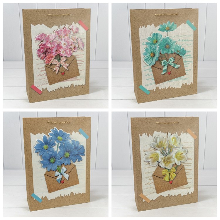 Пакет подарочный с 3D аппликацией "Цветы" (микс 115) 30*41,5*12 210г 1/20 1/120 Арт: 000115A