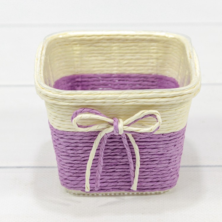 Кашпо плетёное Квадратное 11*11*8 (±5%) из бумаги с бантиком Фиолетовый 1/100 Арт: 420141/13
