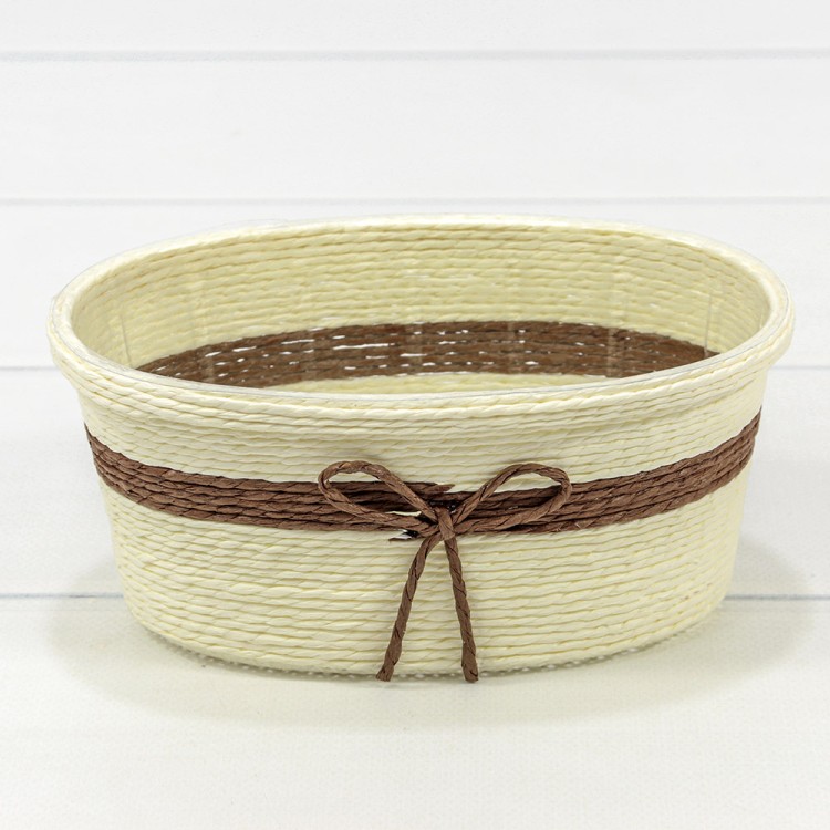 Кашпо плетёное Овальное 18*11*8 (±5%) из бумаги с бантиком Бежевый 1/100 Арт: 420143/9