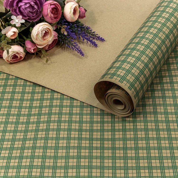 Бумага Крафт 0,72*10м Экошик 70г "Клетка Роял" Зелёный 1/25 Арт: 1402/07